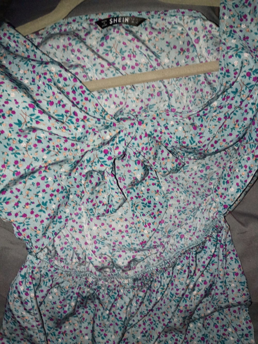 Floral Tie-Front Short Dress in Light Teal From Shein XL - Picture 4 of 5